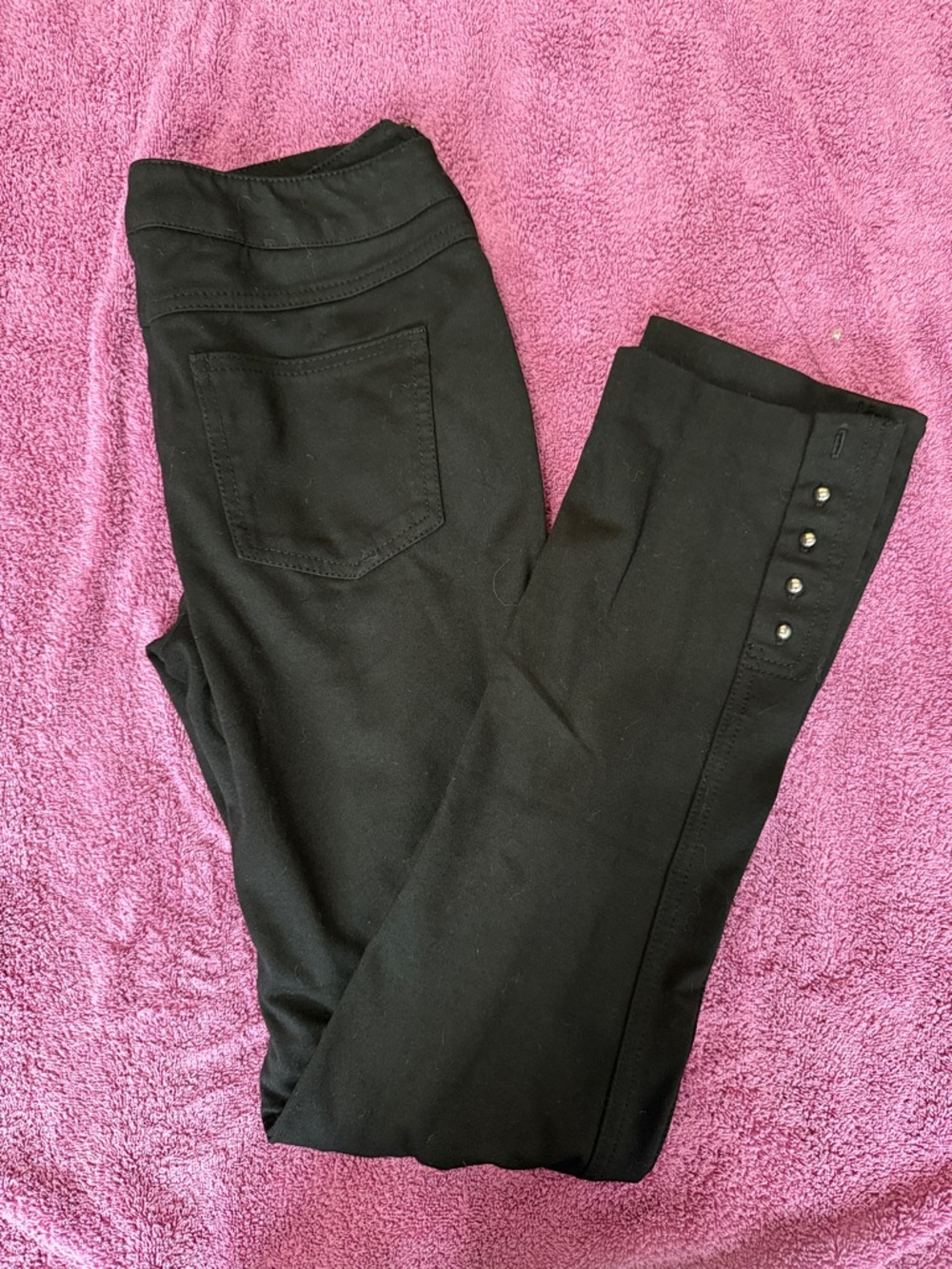 White House Black Market Black Straight-Leg Pants with Side Button Detail